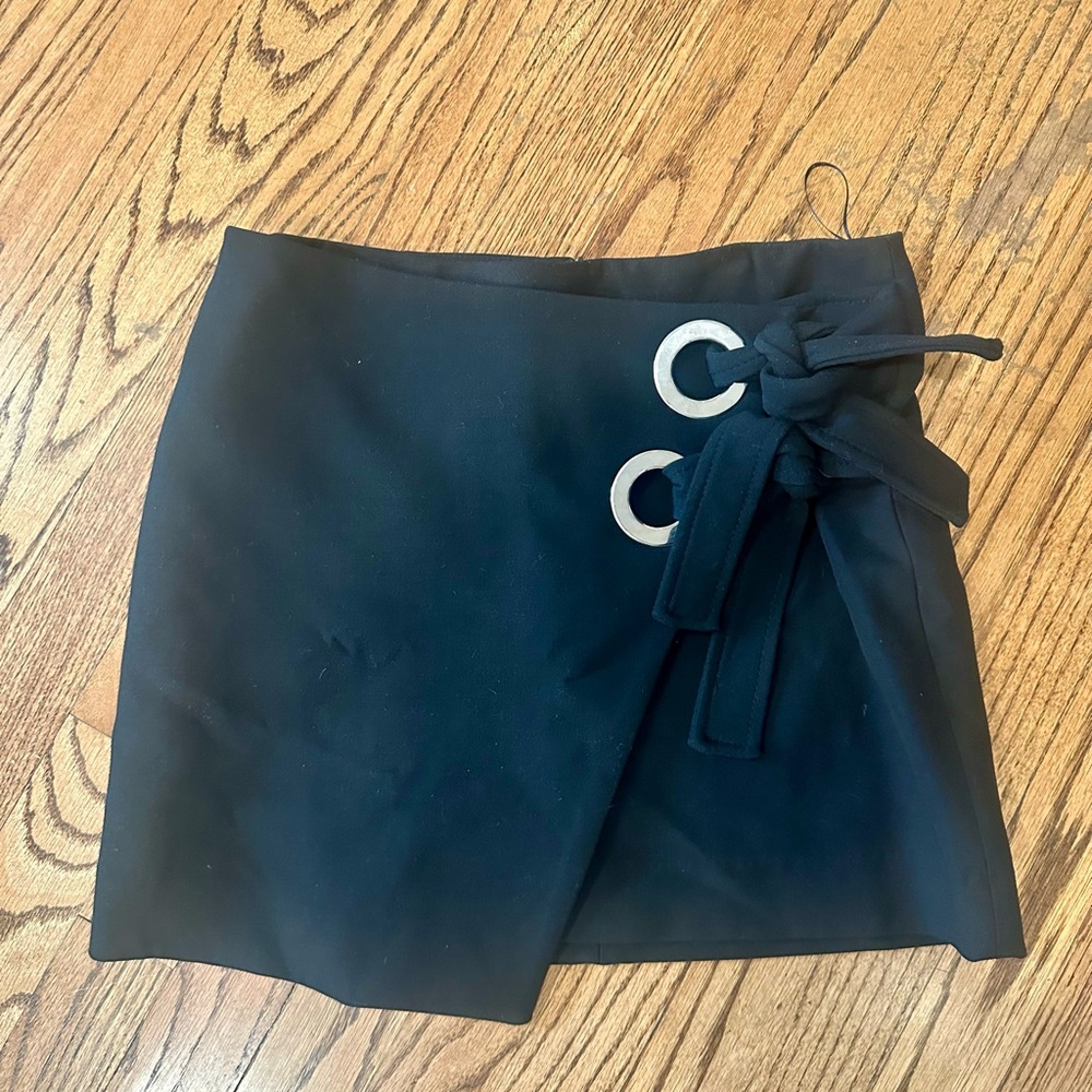 Zara Black Wrap Asymmetrical Mink Skirt